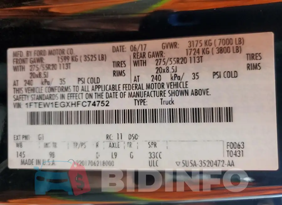 1FTEW1EGXHFC74752 Photo# 12
