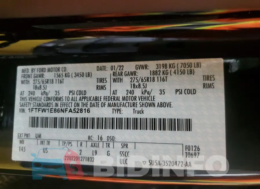1FTFW1E86NFA52816 Photo# 13
