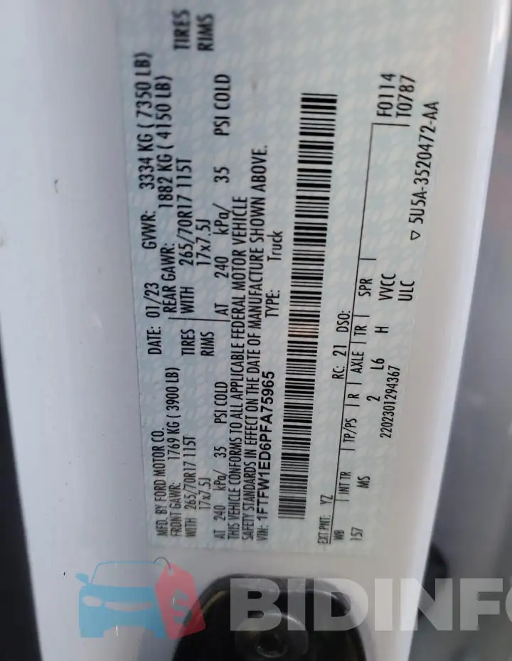 1FTFW1ED6PFA75965 Photo# 12