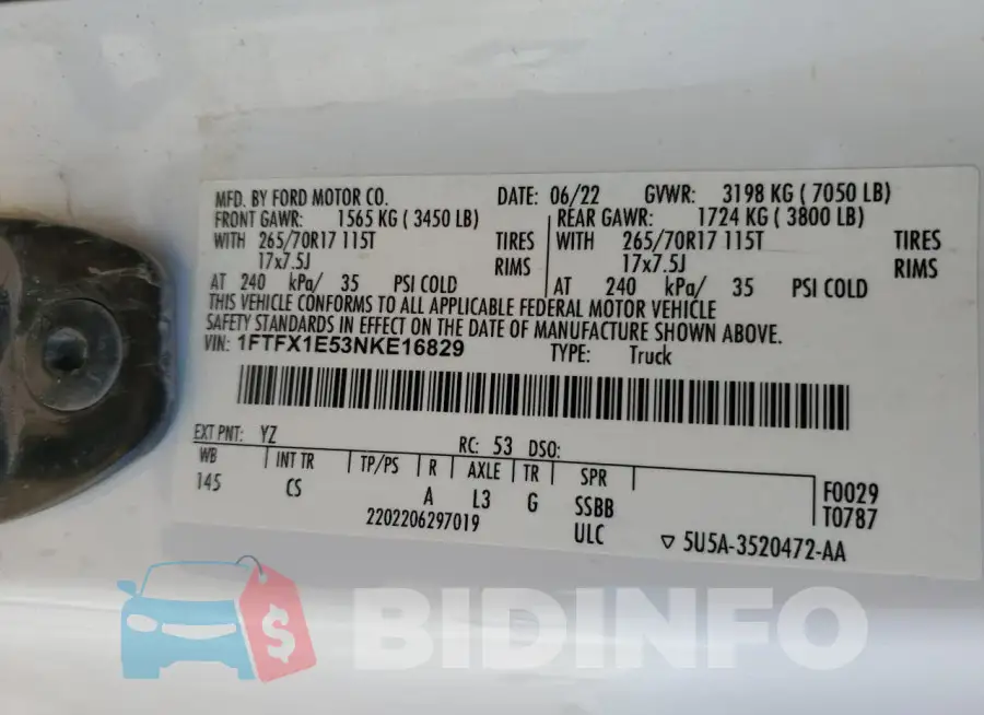1FTFX1E53NKE16829 Photo# 12