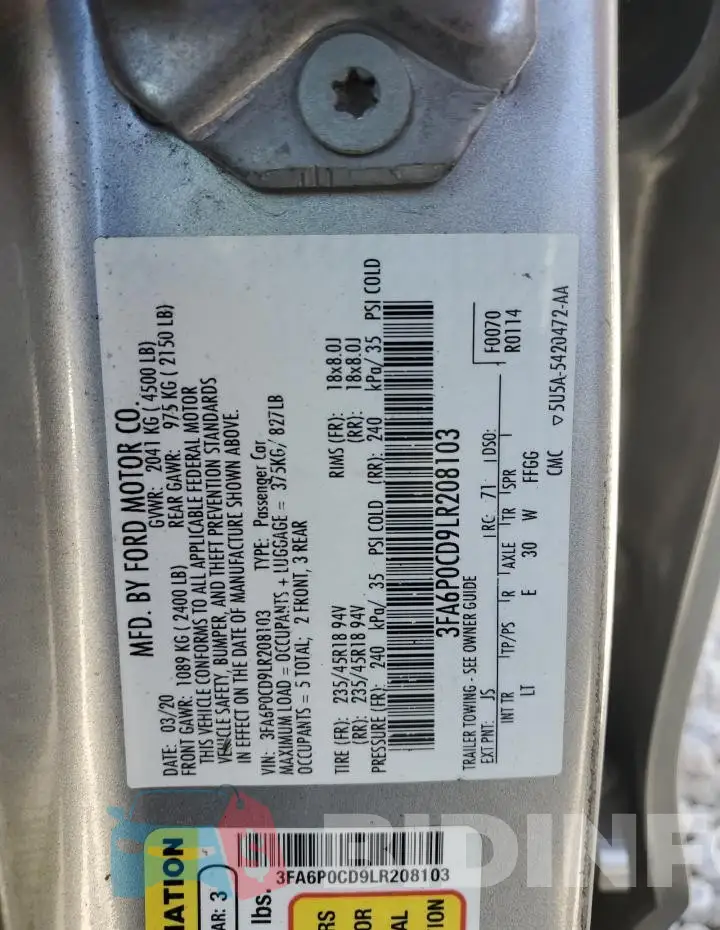 3FA6P0CD9LR208103 Photo# 12