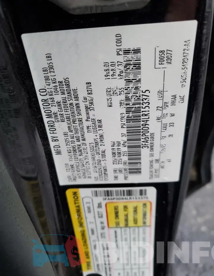 3FA6P0D94LR153375 Photo# 12