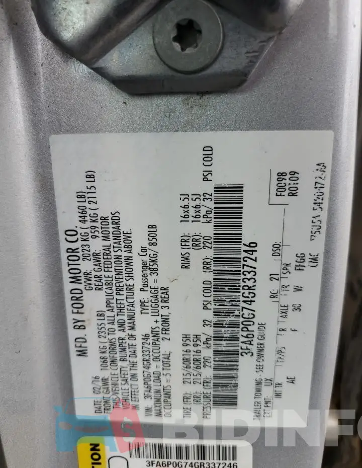 3FA6P0G74GR337246 Photo# 13