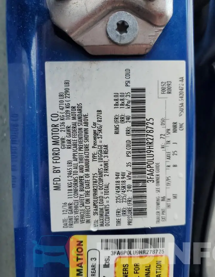 3FA6P0LU9HR278725 Photo# 13