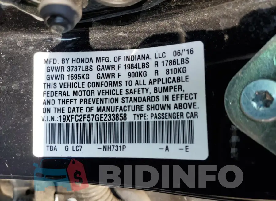 19XFC2F57GE233858 Photo# 12