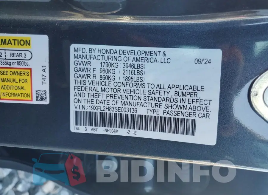 19XFL2H83SE003136 Photo# 13