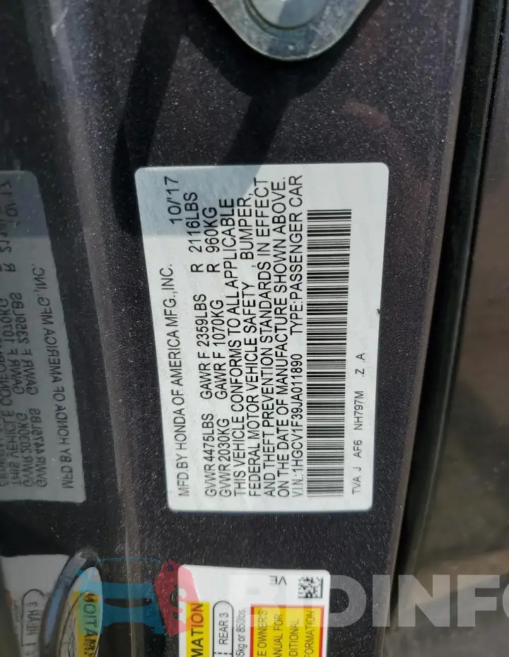 1HGCV1F39JA011890 Photo# 12