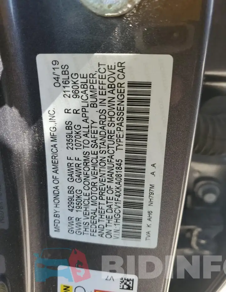 1HGCV1F4XKA081845 Photo# 13