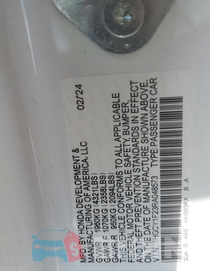 1HGCY1F23RA048573 Photo# 12