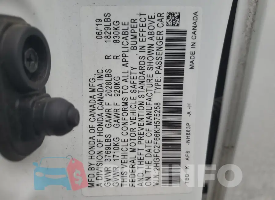 2HGFC2F66KH575258 Photo# 12