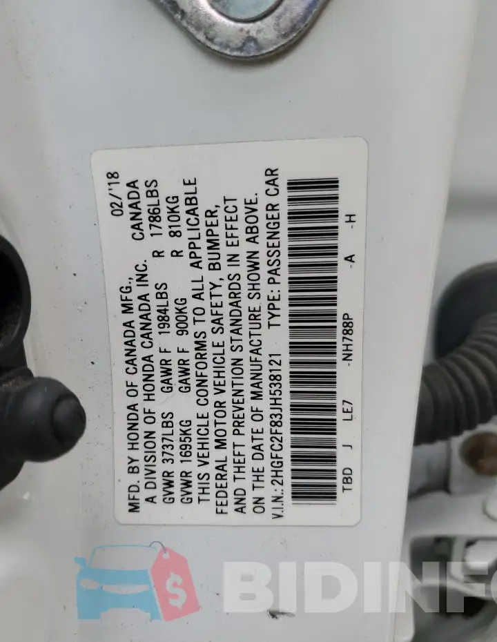 2HGFC2F83JH538121 Photo# 12