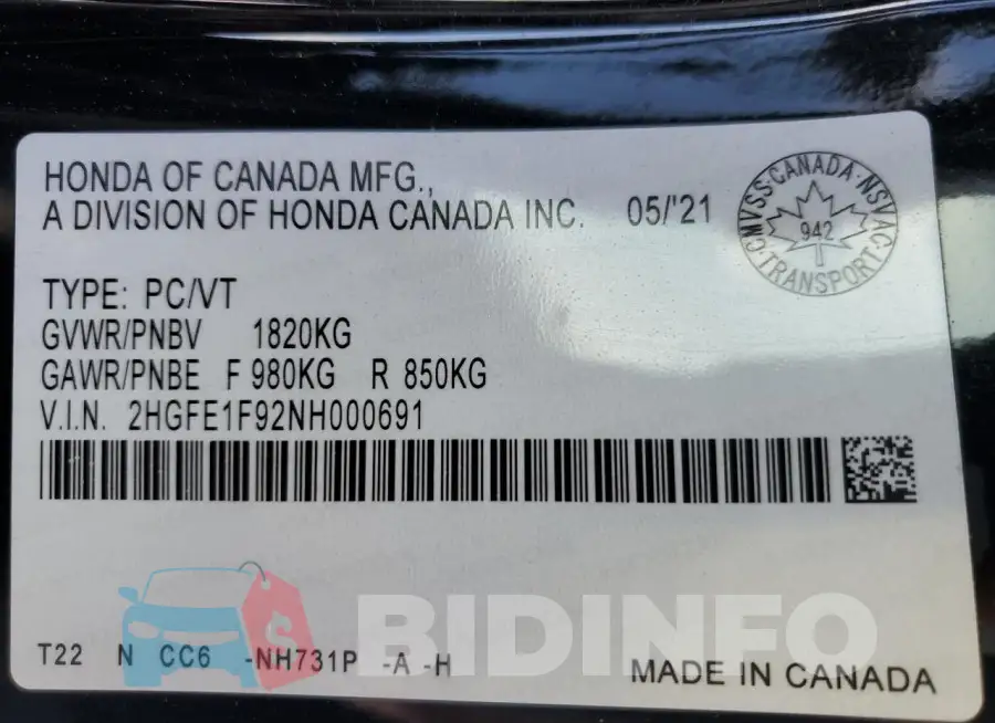2HGFE1F92NH000691 Photo# 12