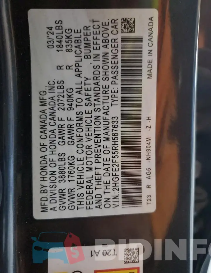 2HGFE2F55RH567633 Photo# 12