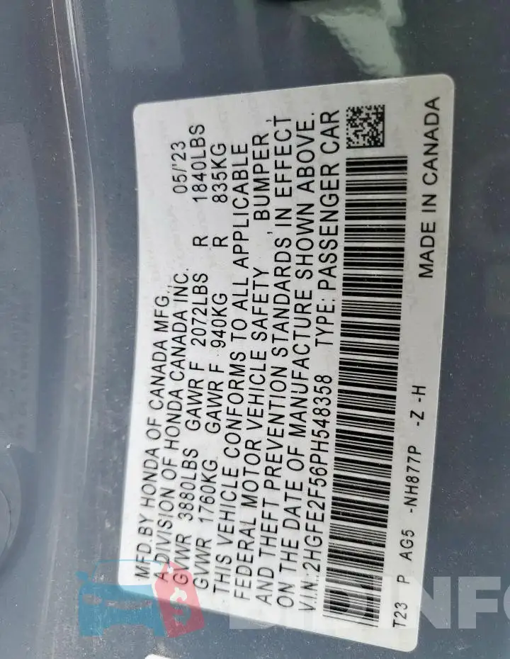 2HGFE2F56PH548358 Photo# 12