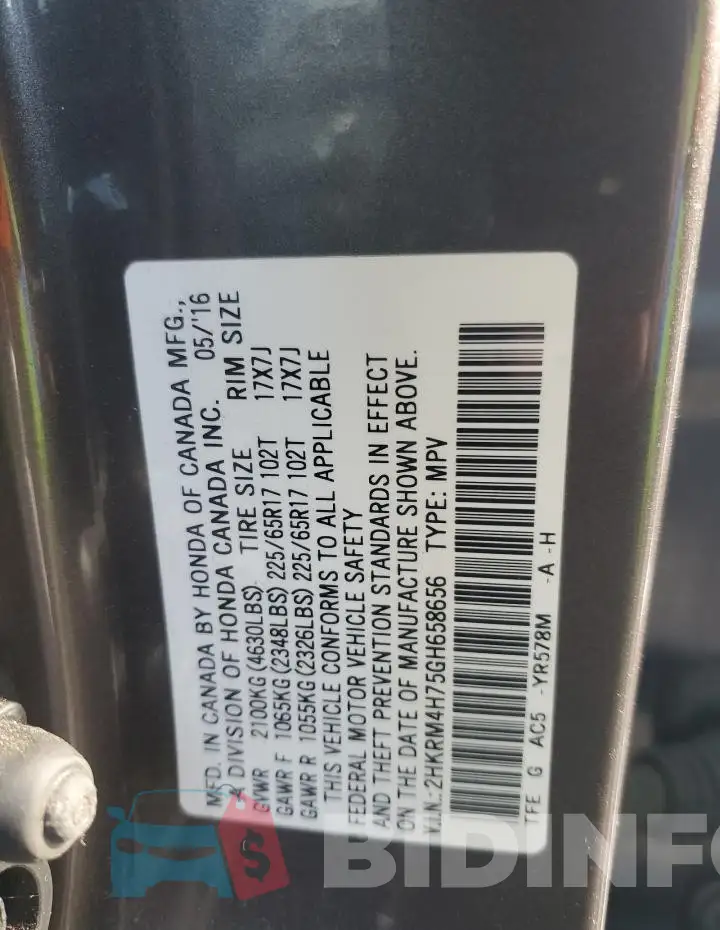 2HKRM4H75GH658656 Photo# 13
