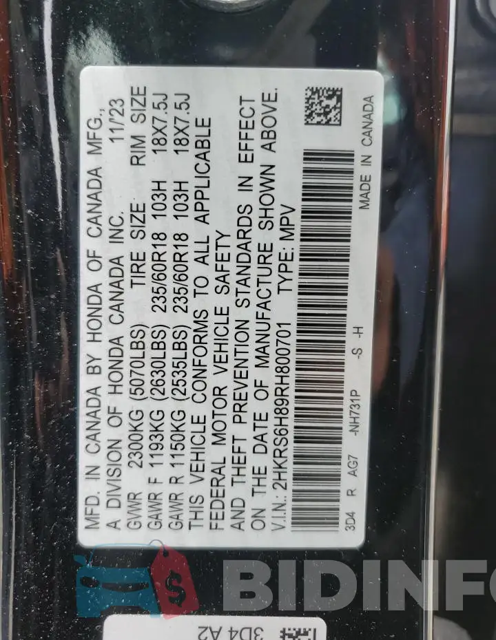 2HKRS6H89RH800701 Photo# 13