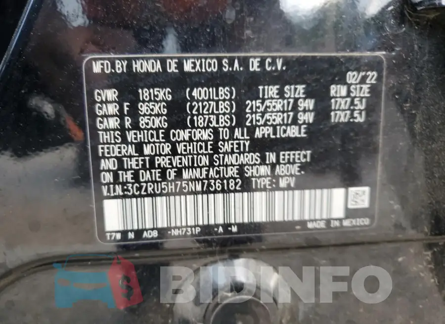 3CZRU5H75NM736182 Photo# 14