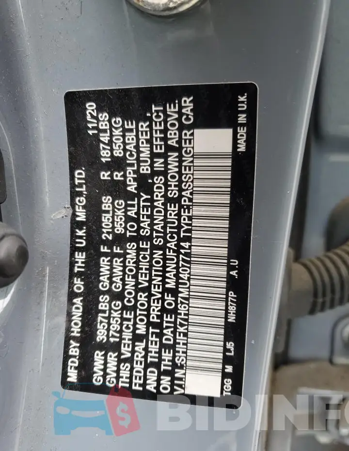 SHHFK7H67MU407714 Photo# 12