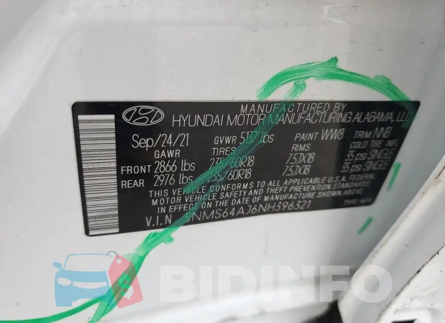 5NMS64AJ6NH396321 Photo# 13