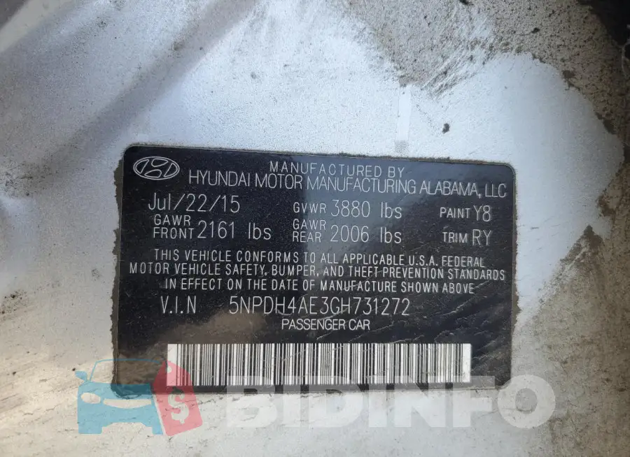 5NPDH4AE3GH731272 Photo# 12