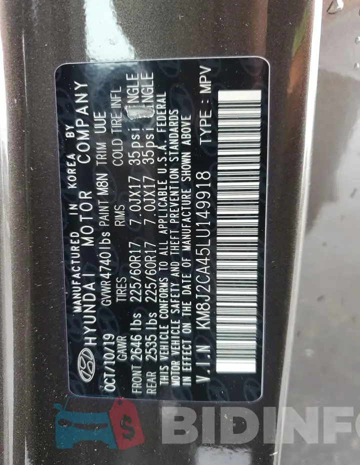KM8J2CA45LU149918 Photo# 13