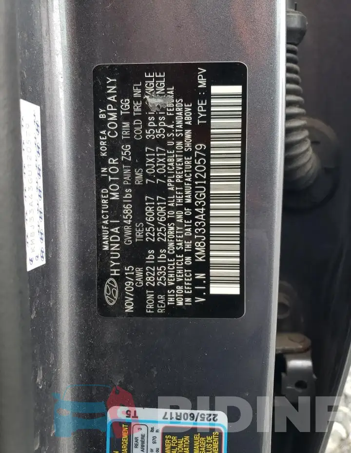 KM8J33A43GU120579 Photo# 13