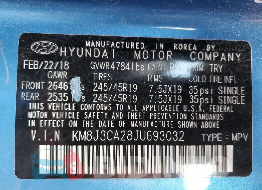 KM8J3CA28JU693032 Photo# 14