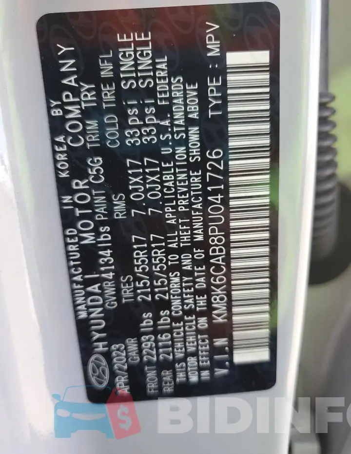 KM8K6CAB8PU041726 Photo# 12
