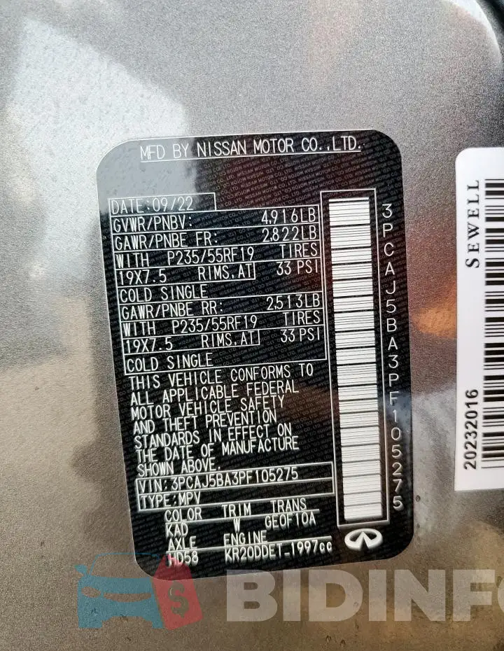 3PCAJ5BA3PF105275 Photo# 13
