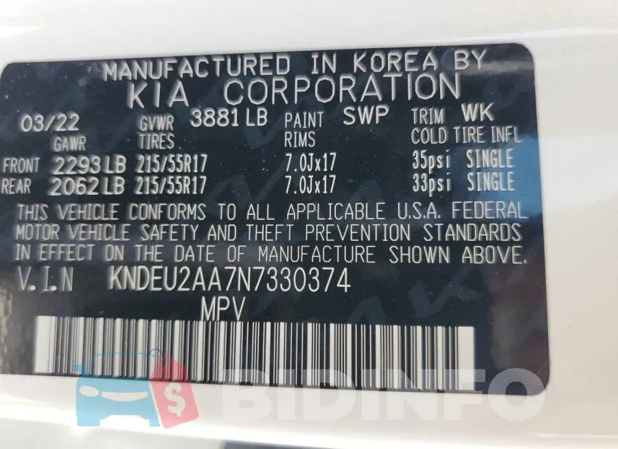 KNDEU2AA7N7330374 Photo# 13