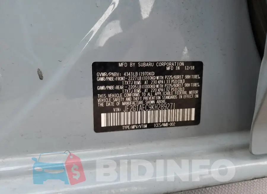 JF2GTAEC9KH289271 Photo# 12
