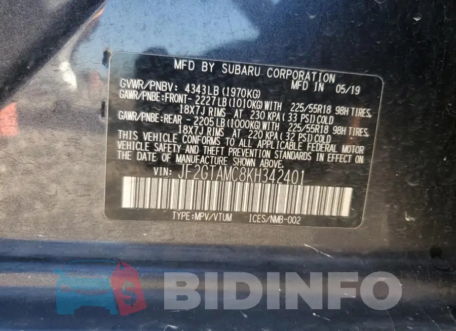 JF2GTAMC8KH342401 Photo# 12