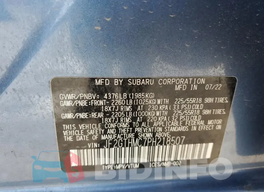 JF2GTHMC7PH218507 Photo# 13