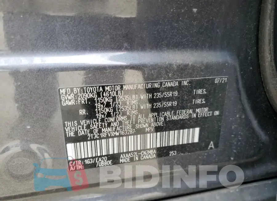 2T3C1RFVXMW163287 Photo# 12