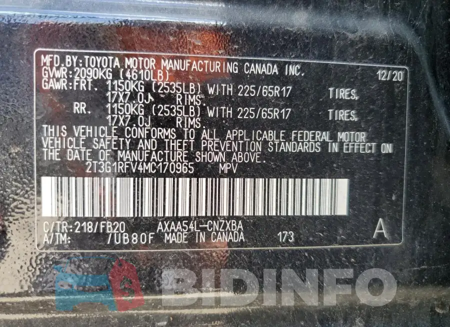 2T3G1RFV4MC170965 Photo# 13