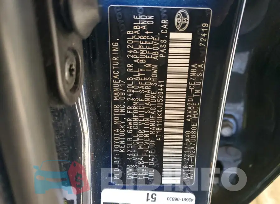 4T1B11HKXJU520441 Photo# 13
