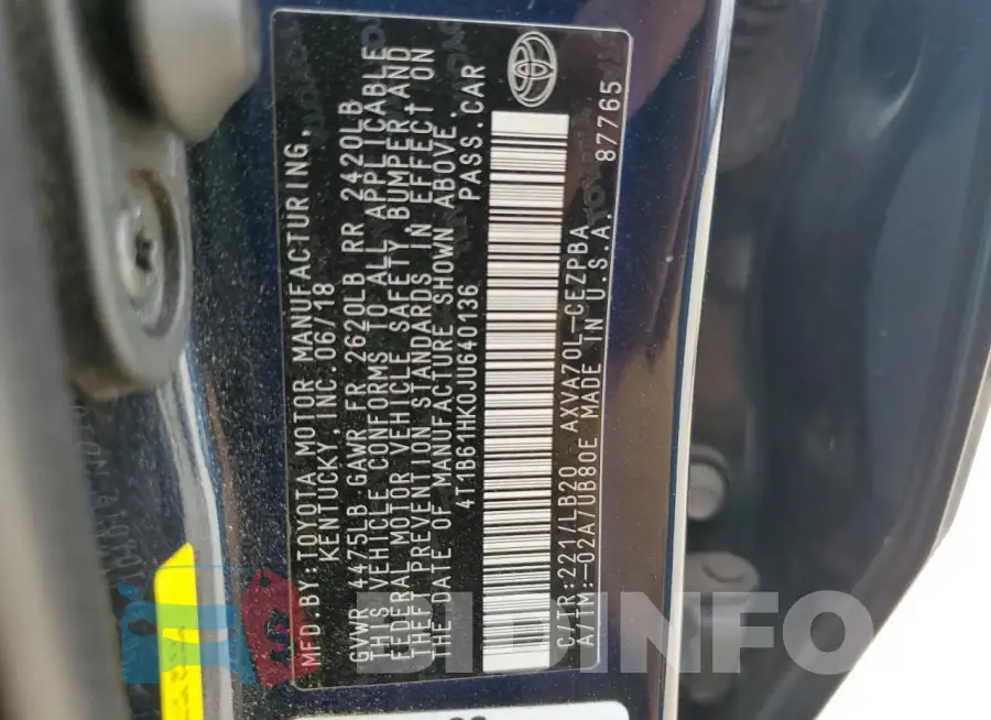 4T1B61HK0JU640136 Photo# 12