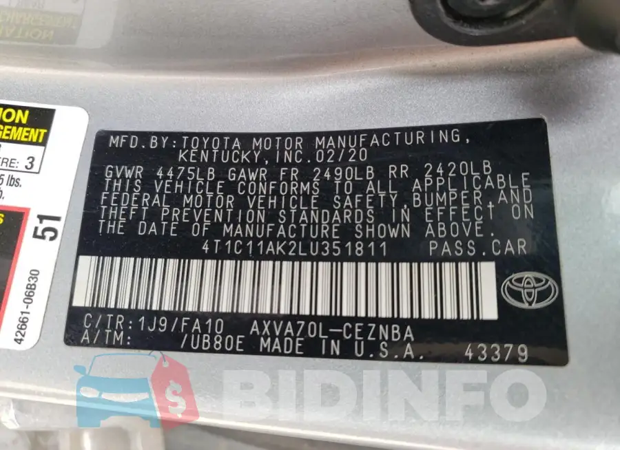 4T1C11AK2LU351811 Photo# 13