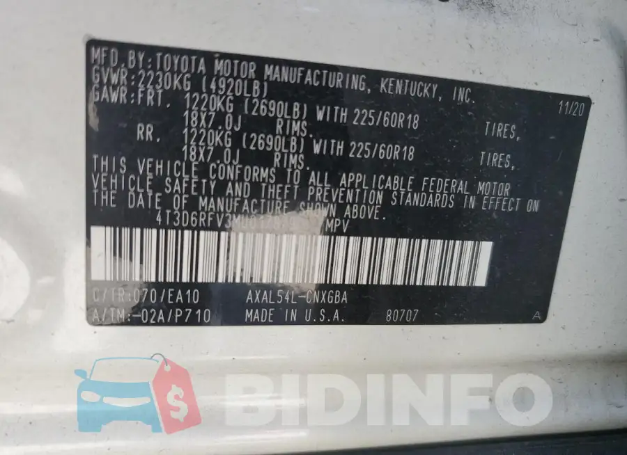 4T3D6RFV3MU017979 Photo# 13