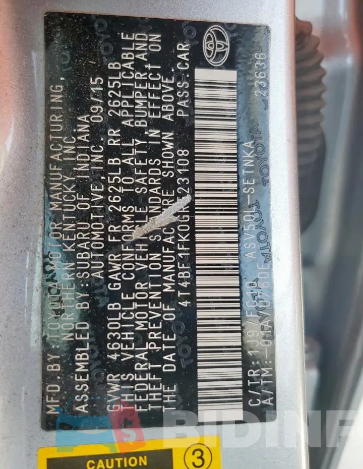 4T4BF1FK0GR523108 Photo# 12