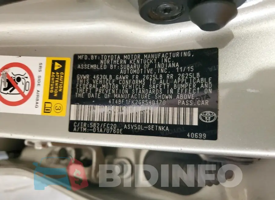 4T4BF1FK2GR540170 Photo# 12