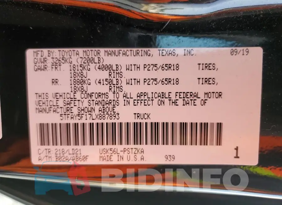 5TFAY5F17LX887893 Photo# 12