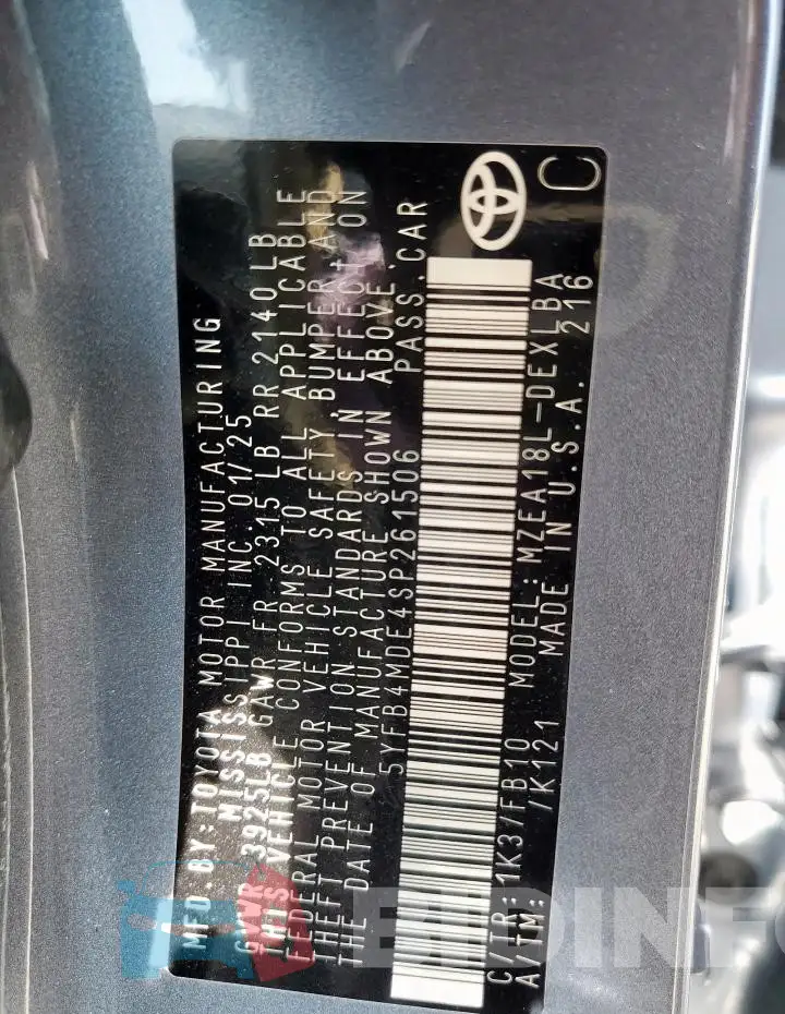 5YFB4MDE4SP261506 Photo# 13