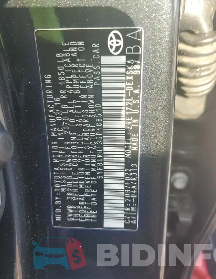 5YFBURHE3GP488510 Photo# 12