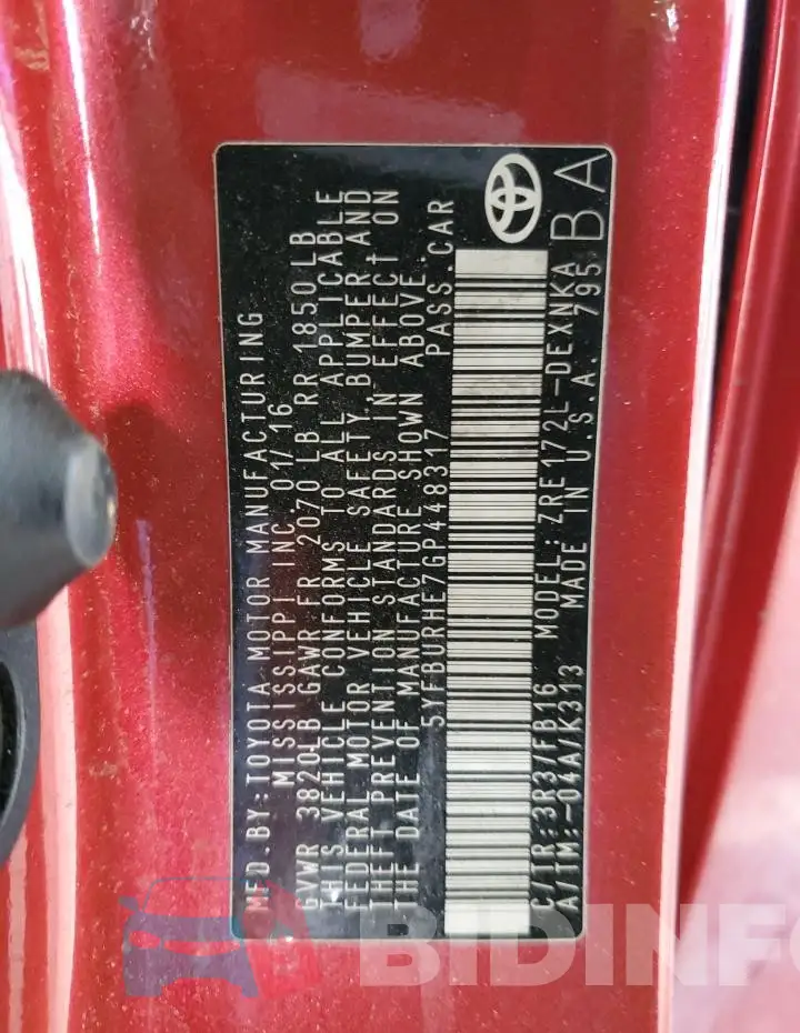 5YFBURHE7GP448317 Photo# 13