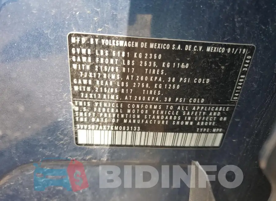 3VV3B7AX7KM083133 Photo# 12