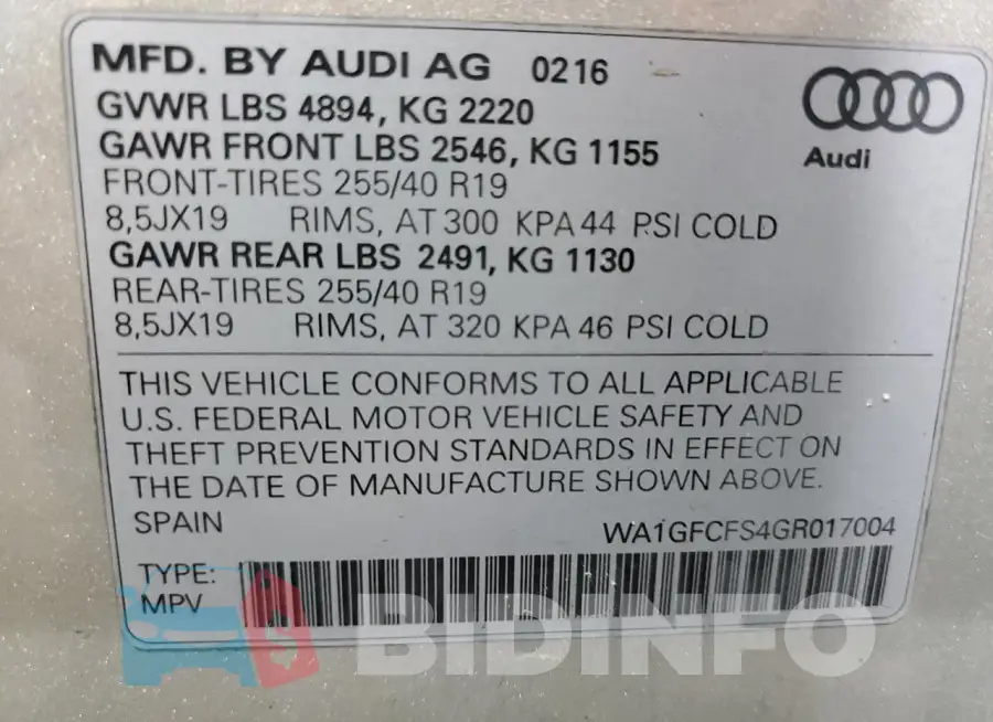 WA1GFCFS4GR017004 Photo# 14