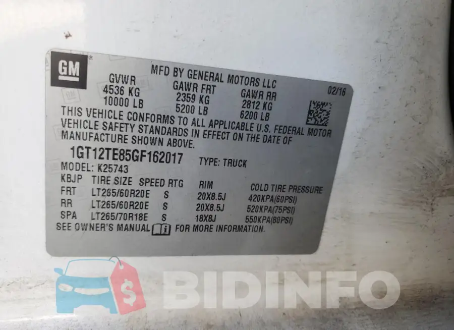 1GT12TE85GF162017 Photo# 12