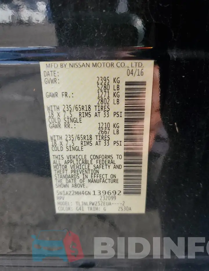 5N1AZ2MH4GN139692 Photo# 13