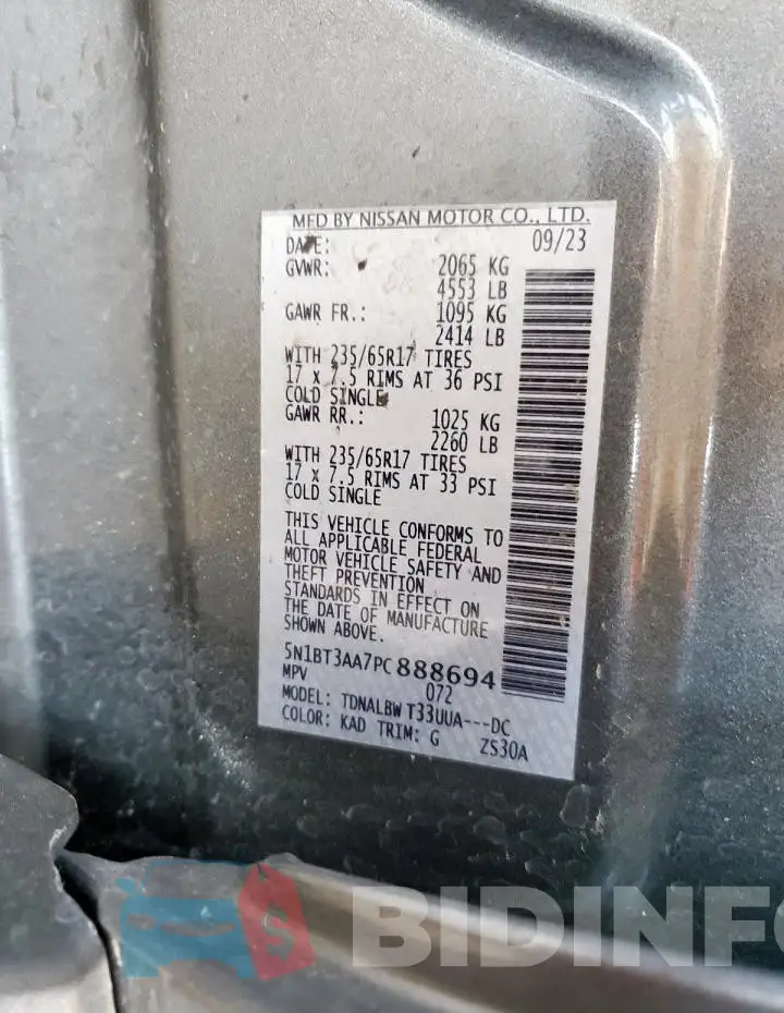 5N1BT3AA7PC888694 Photo# 14